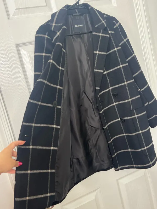 Madewell Windowpane Wool Blend Peacoat Classic Preppy Office Coat XS - Image 6