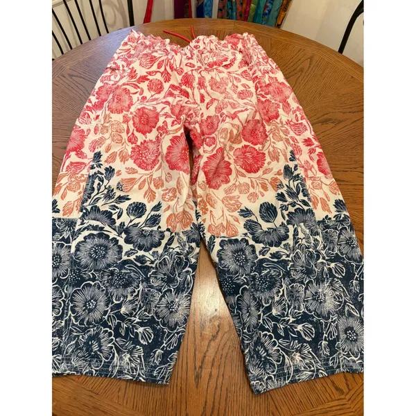 Free People FP Movement Floral Pants Womens XL Red Blue Wide Leg Cropped Boho - Image 7