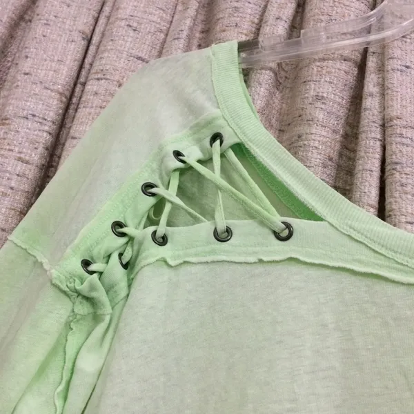 Free People We The Free First Love Lace-Up Tee in Lime - Image 2