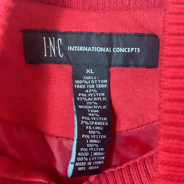 INC International Concepts Red Puffer Vest Faux Fur Hood Cotton XL - Image 5