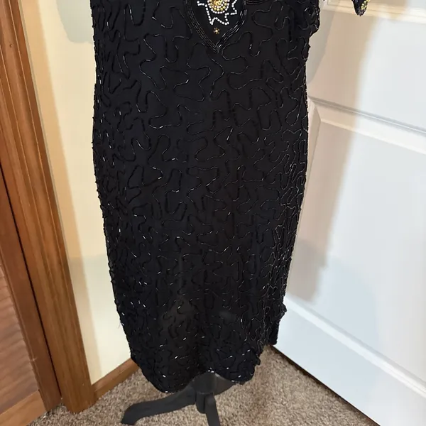 Vintage Stenay Silk Beaded Sequin Dress 10 8 6 80s Gatsby Floral Party Cocktail - Image 4