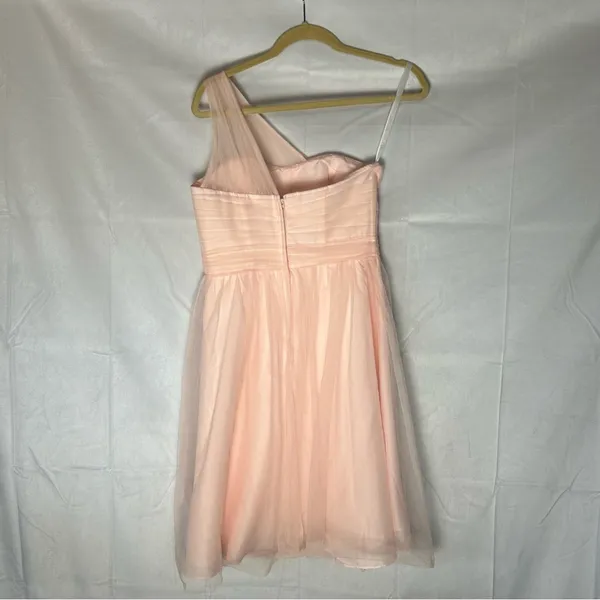 David’s Bridal Peachy Pink Tulle One‎ Shoulder Mini Bridesmaid Dress Size 4 - Image 2