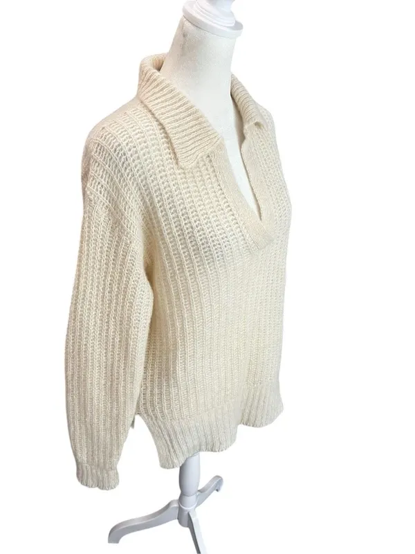 120% Lino Cream Alpaca Cashmere Silk Polo Sweater Italy S - Image 3