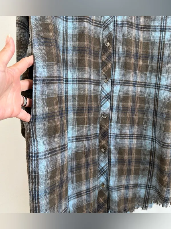 in february Mineral Wash Plaid Frayed Hem Shirt Dress Cotton Blend Size S NWT - Image 3