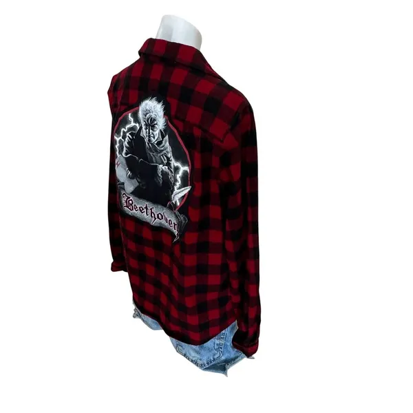 Beethoven Plaid Flannel Shirt Shacket MEDIUM Oversize Unique Plaid Musician Gift - Image 3