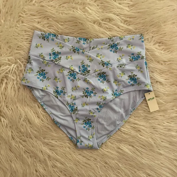 Aerie High Rise Full Coverage Crossover Bikini Bottom Eyelet Blue Medium - Image 4