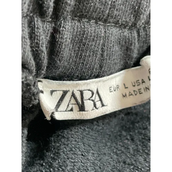 Zara Women's Black Drawstring High Rise Lounge Athletic Sweat Shorts Size L - Image 6
