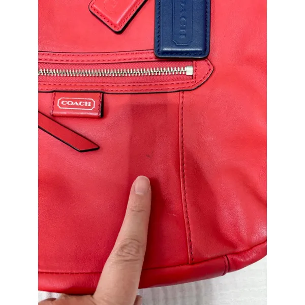 Women's Coach Orange red Leather Crossbody Bag One Size with Navy Blue Charm - Image 12