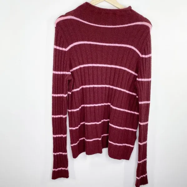 Madewell Evercrest Turtleneck Sweater 1X Burgundy Pink Stripe Ribbed Cozy‎ Plus - Image 2