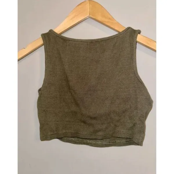 Princess Polly Olive Green Ribbed Cropped Tank Top‎ Women's Size 2 - Image 2