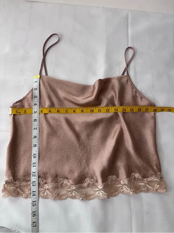 Vintage Victoria's Secret Y2K Satin Cowl Neck Cami Top Lace Trim Mauve Size L - Image 4