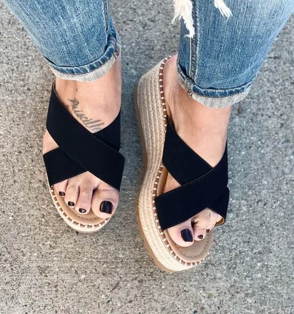 Soda Black Slip On Espadrille Wedge - Image 3