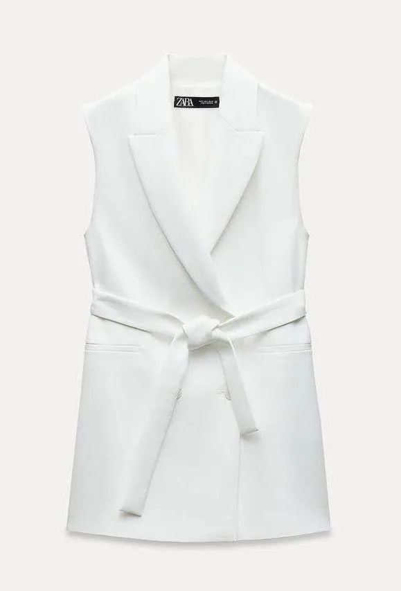 ZARA blazer vest dress white belt waist tie casual bussines office - Image 6