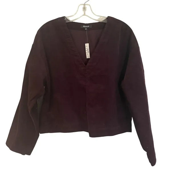 Madewell Waffle Knit Relaxed V-Neck Top Women's‎ M Black Iris Preppy Minimalist - Image 2