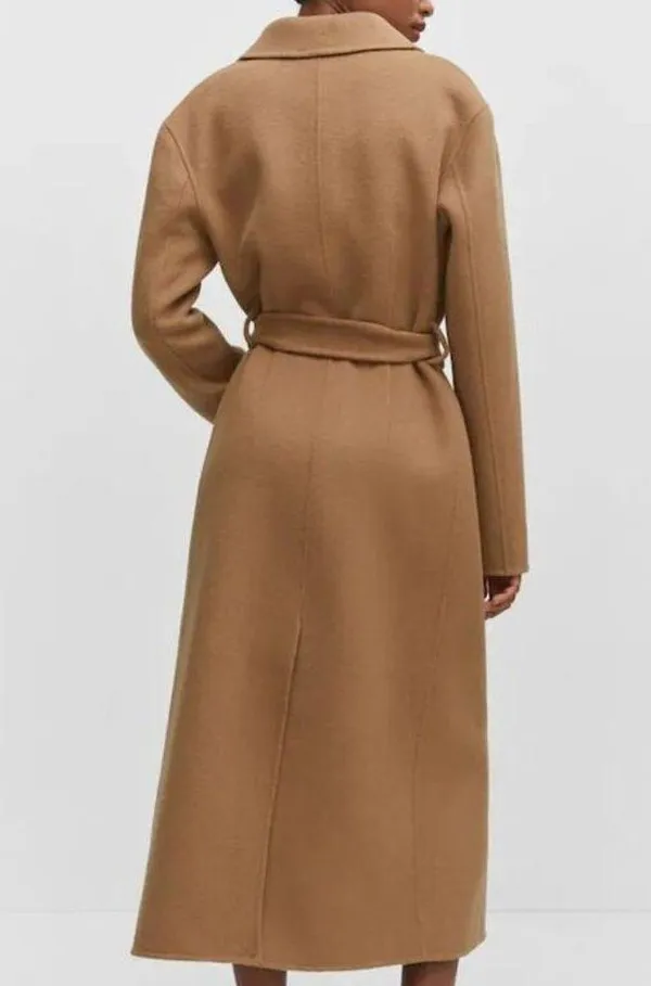 Mango Wool coat with handmade belt Medium Brown Women's Size XS 57006721 - Image 3