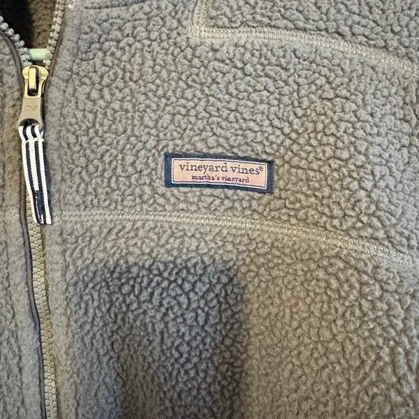 Vineyard Vines Gray Sherpa Fleece Quarter Zip‎ Pullover Jacket Womens Medium - Image 4