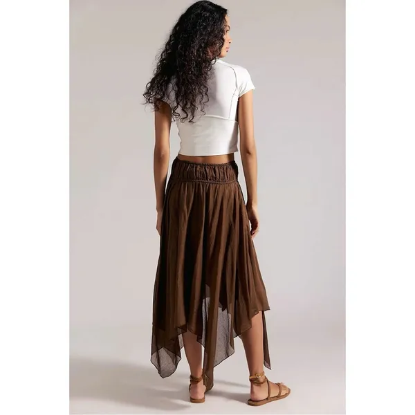 Free People FP One Bohemian Fairy Kaia Asymmetrical Midi Skirt Brown Large NWT - Image 2