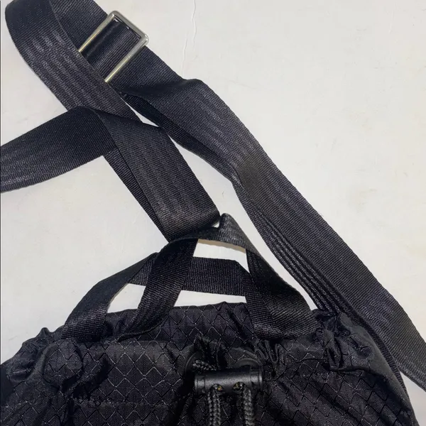 Athleta Black Nylon Bucket Bag Drawstring 2 Handles Adjustable Crossbody Strap - Image 2