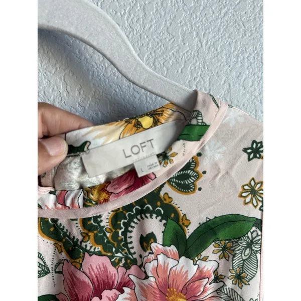 Ann Taylor LOFT Floral Sleeveless Blouse Botanical Cottagecore Boho Top Large Back Tie - Image 6