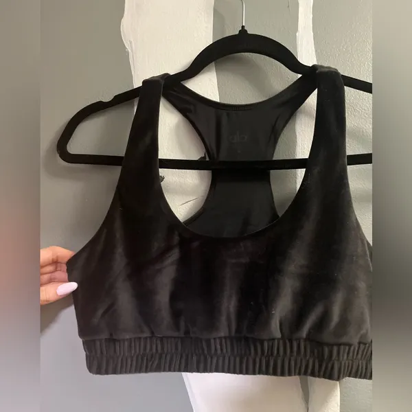 ALO Yoga Luxe Black Velvet Sports Bra - Image 2