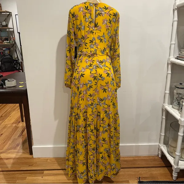 New Lulus Maxi Dress Sz M Thrive Together Yellow Floral Long Sleeves NWT - Image 8