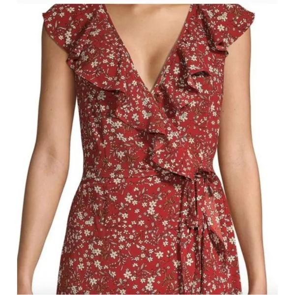 Max Studio Rust Floral Ruffle High Low Wrap Midi Dress Romantic Boho Summer Sz S - Image 5