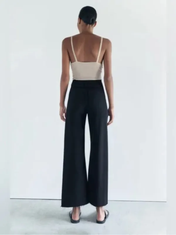 Zara The Marine Straight Wide Leg Raw Hem Jeans in Black Size 0 - Image 3