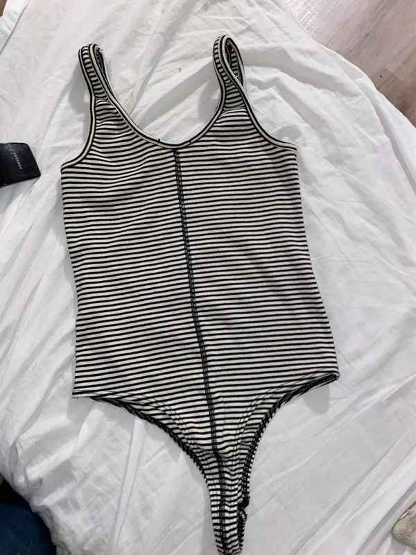 Lulus Bodysuit Sleeveless Striped White Sheer Small - Image 6