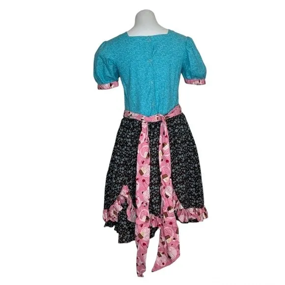 FIRE WIFE FASHIONS Cotton Dress Full Skirt Mixed Print Cupcakes Button Back - Image 2