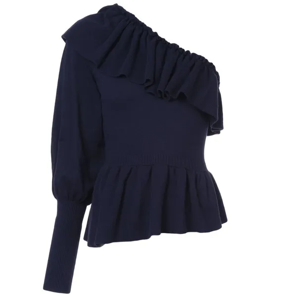 Ulla Johnson Eden Cashmere One Shoulder Ruffle Sweater Minimalist Quiet Luxury - Image 2