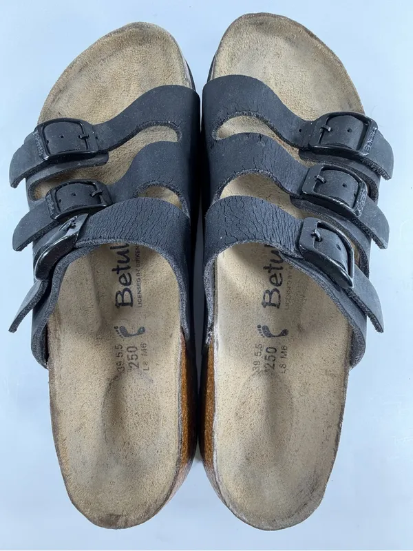 Betula by Birkenstock Black 3‎ Strap Sandals EU 39 US 8.5 Cork Footbed - Image 3