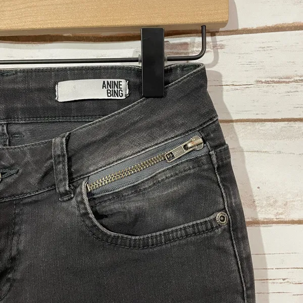 Anine Bing Double Zipper Skinny Jeans - Charcoal - 26 - Image 10
