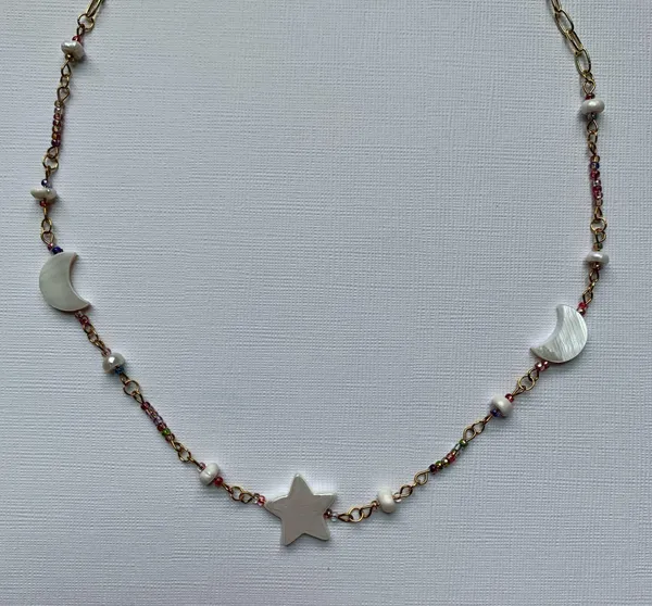 Gold moon and stars beaded necklace - Image 2