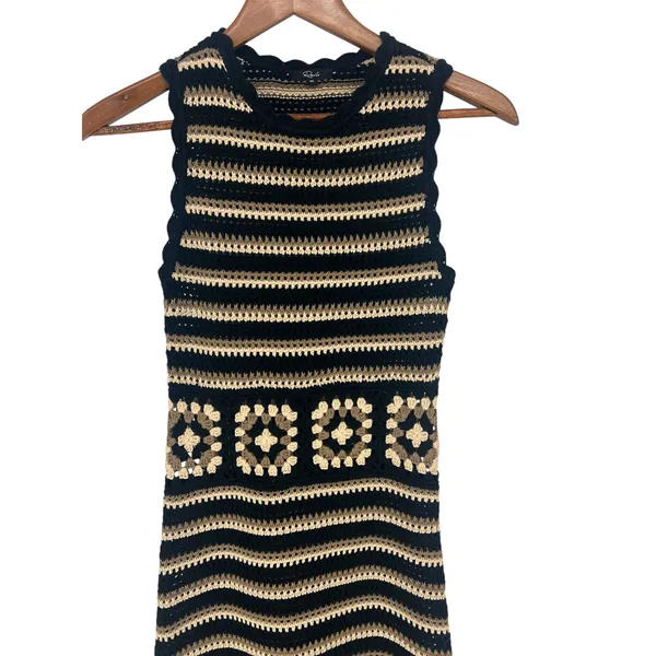 Rails Coco Crochet Knit Midi Dress Black Cream Brown‎ XS - Image 6