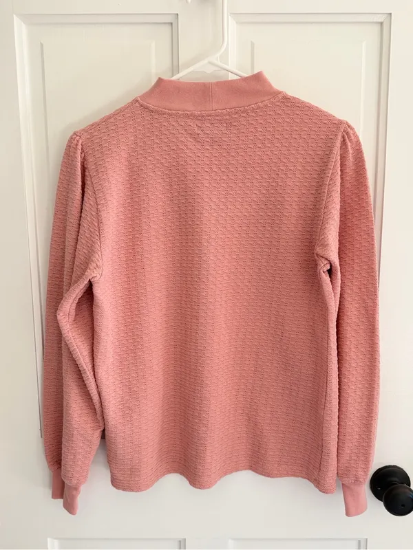 J.Crew‎ Textured Mock Neck Long Sleeve Top Pink Puff Sleeve Medium - Image 2