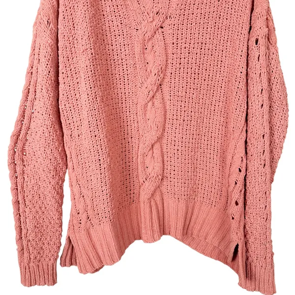Umgee Chenille Sweater Women's Large Orange Chunky Cableknit Loose Pullover Crew - Image 3