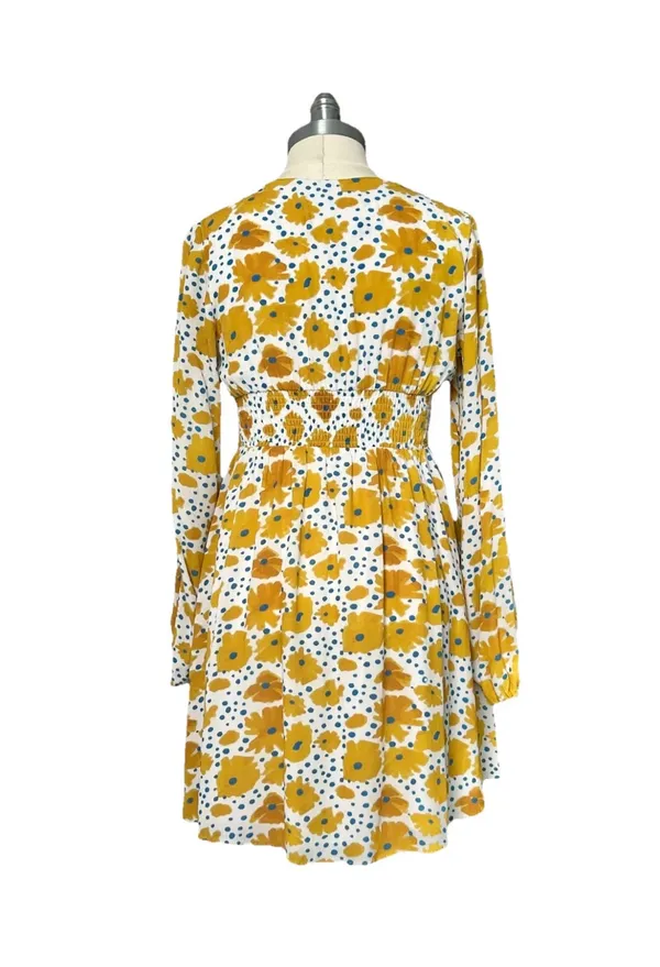 Vera for Anthropologie Sz XS Buttercup Mini Dress Floral Yellow Blue Buttons - Image 6