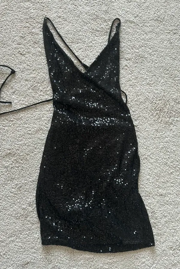Black Sequin Homecoming Dress Korset Size M - Image 2