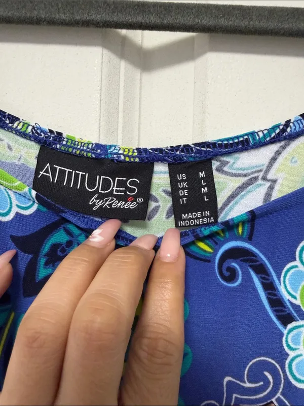 Attitudes by Renee Blue & Green Paisley Off-Shoulder Maxi - Image 6
