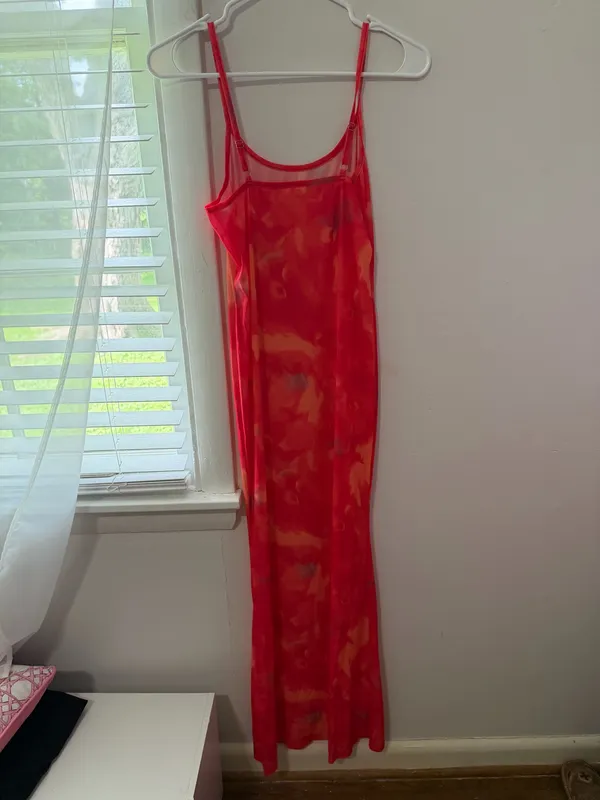 Women’s Bodycon Long Dress Spaghetti Strap Floral Red/Orange - Image 2