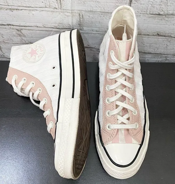 Converse 572701C Chuck 70 Hi Crafted Folk Jacquard Sneakers Egret/Pink Clay 8 - Image 3