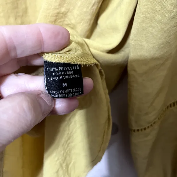 Timing Mustard Yellow Peasant Blouse Smocked Off‎ shoulder flowy romantic cottagecore M - Image 4