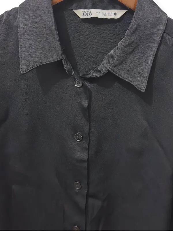 ZARA | EUC Black Satin Silky Button-Down Long Sleeve Shirt Blouse (Size M) - Image 7
