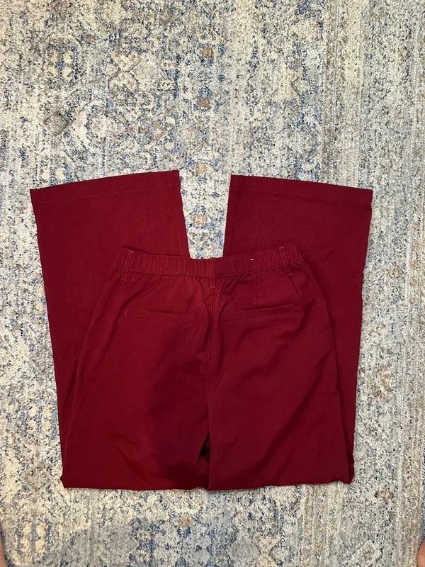 rue craft Tailored Trouser Burgundy Red High Waisted Wide Leg Pants Women's Size - Image 3