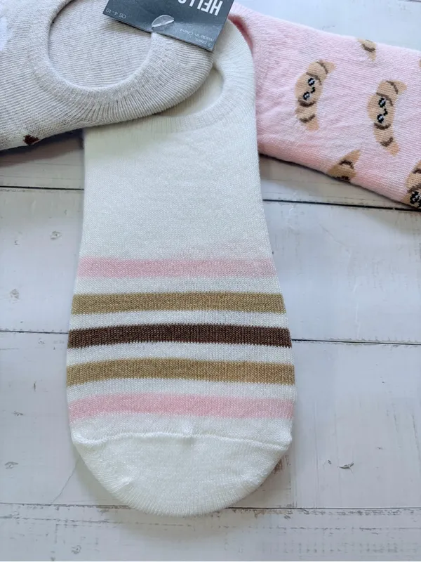 Hello Socks! Set of 3 Liners Coffee,Croissants Stripes NWT - Image 3