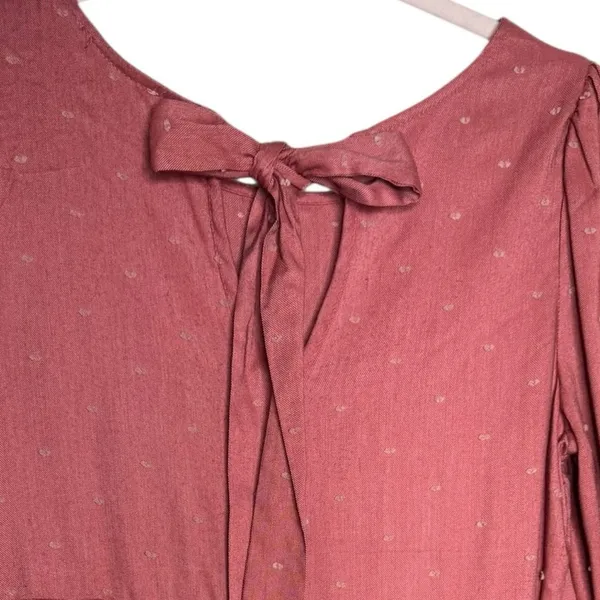 Anthropologie Rust Swiss Dot Tiered Mini Dress Long Sleeve Babydoll M - Image 10