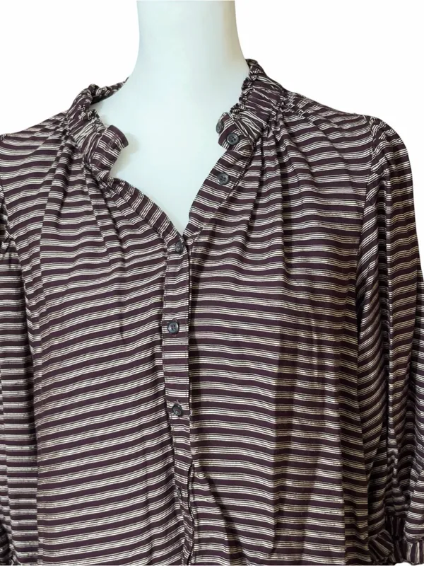Never a Wallflower burgundy cream striped blouse size M - Image 3