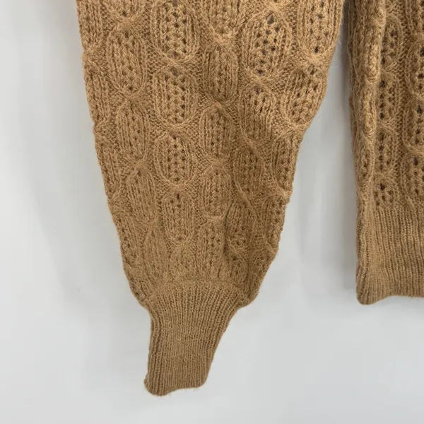 J. Crew sweater size M alpaca wool cable knit balloon sleeve pullover camel NEW - Image 3