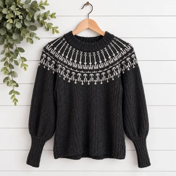 Universal Thread fairisle black puff sleeve sweater small - Image 2