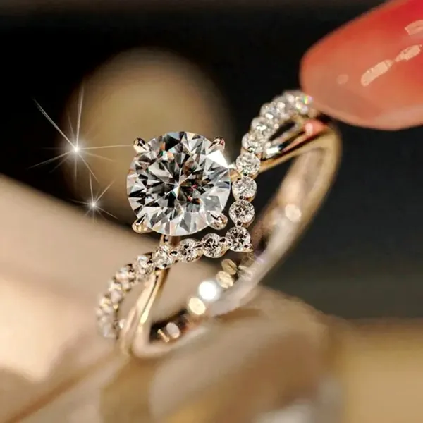 Shiny Round Cubic Zirconia in a V Setting size 6 - Image 3